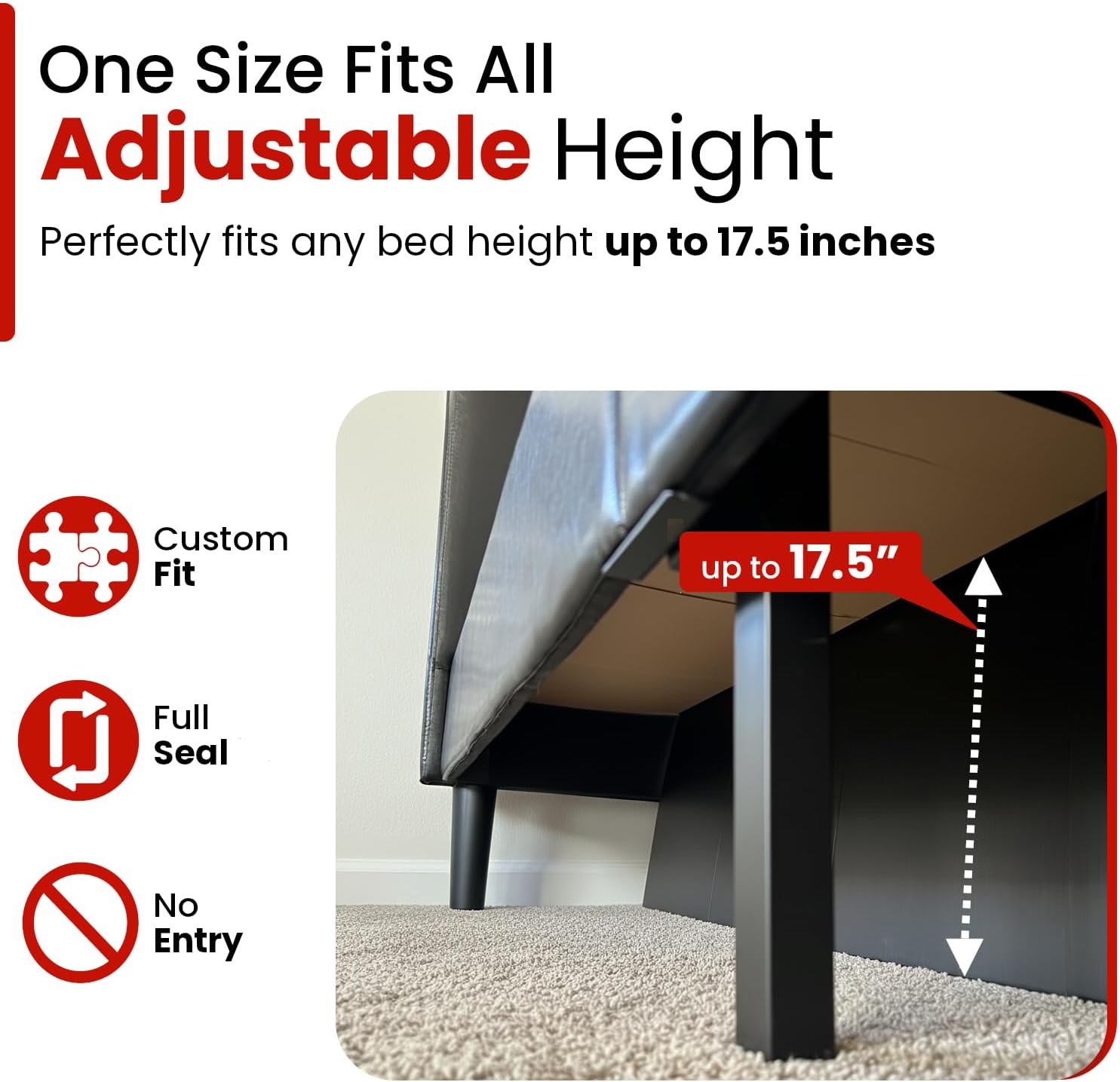 Hidden Under Bed Pet Blocker – Dog and Cat Barrier up to 17.5” Tall (Adjustable). Includes 3Pcs to Cover Underneath The Whole Bed, Solid Matte Black